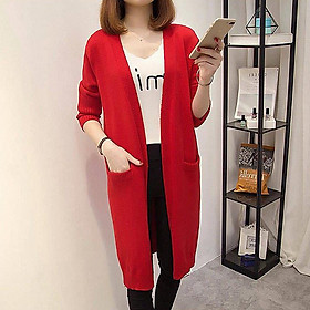 Hình ảnh Áo len cardigan nữ dáng dài len dày dặn, mềm mại phong cách Hàn Quốc