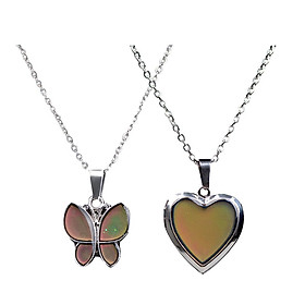 2Pcs Heart Mood Butterfly Gem Change Color Emotion Feeling Pendant Necklace