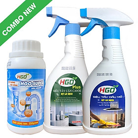 Combo 3 chai tẩy cặn canxi + tẩy dầu mỡ + bột thông cống HGO-NEW3 tiết kiệm 20%