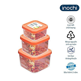 Bộ 3 hộp thực phẩm vuông Hokkaido 500-1000-2000ml-inochi- chất lượng chuẩn Nhật Bản