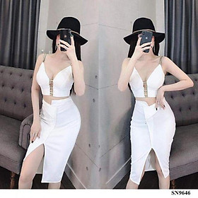 Sét áo ngắn hở ngực chân váy xẻ tà sexy