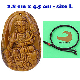 Mặt Phật Phổ hiền đá mắt hổ 4.5 cm kèm vòng cổ dây da nâu - mặt dây chuyền size lớn - size L, Mặt Phật bản mệnh