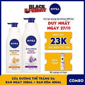 Bộ đôi chăm sóc phục hồi da Sữa Dưỡng Thể Dưỡng Trắng NIVEA Ban Ngày Giúp Phục Hồi & Chống Nắng SPF30 (350ml) - 88311 & Sữa Dưỡng Thể Dưỡng Trắng NIVEA Giúp Phục Hồi & Săn Da Ban Đêm (400ml) – 88126
