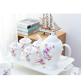 【Có ảnh thật】Bộ cốc chén sứ xương cao cấp - Bộ tách trà với họa tiết hoa hồng sống động viền vàng 24k mới nhất 2021