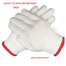 Hình ảnh Găng tay bảo hộ lao động sợi poly 50g ôm sát, chống trượt, chống giãn, thao tác linh hoạt (Màu trắng-loại dày)