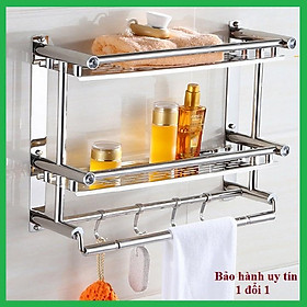 Kệ để đồ nhà tắm 2 tầng, treo tường, chất liệu inox 304, không cần khoan đục rất tiện lợi
