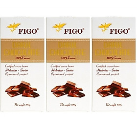 Combo 3 thanh Kẹo Socola đen đắng 100% cacao Figo 100gram