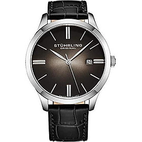 Stuhrling Original Classic Cuvette II Mens Watch - Swiss Quartz Analog Date Wrist Watch for Men - Stainless Steel Mens Designer Watch with Leather Strap 490 Series