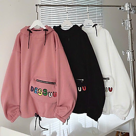Áo khoác nỉ nam nữ DESSUU (đen trắng hồng) form rộng bo gấu tay phồng túi Hộp có dây kéo hàn quốc, áo hoodie cặp, áo đôi chống nắng, áo hoodie nhóm