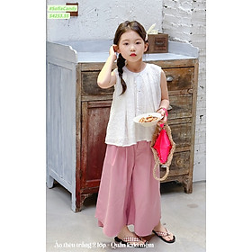 [Từ 1 đến 12 tuổi] Sét bộ tiểu thư trắng hồng bé gái thô cotton Hàn quần kaki áo thêu đi học đi chơi đến 40kg