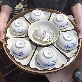 (Bát Tràng) Bộ bát đĩa hoa mặt trời, Set bát dĩa đẹp thắp hương, thờ cúng gia tiên - Vương Gốm