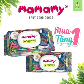 Mua 1 tặng 1 Khăn ướt Mamamy Tropical gói 90 tờ tặng 1 gói cùng loại 60 tờ