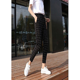 Quần caro sọc Unisex ống đứng