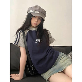Áo Thun Baby Tee Raplan In Logo Ngực Phối Sọc Tay Năng Động Áo Phông Dáng Vừa Hot Dễ Phối Đồ - Xanh
