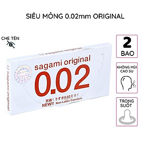 Bao cao su Sagami 002 Original Siêu mỏng Non Latex Hộp 2 chiếc không mùi trong suốt chống tuột kéo dài thời gian