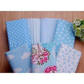 Set vải cotton làm handmade DIY tông xanh dương