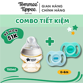 COMBO Ty Ngậm Silicon Siêu Nhẹ Tommee Tippee Ultra Light 0-6m & Bình Sữa PPSU Ty Siêu Mềm Tự Nhiên Tommee Tippee 150ml