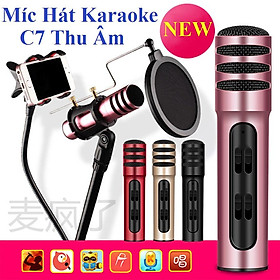 Mic karaoke, thu âm trên điện thoại,  livestream cho điện thoại C7 thu âm 3 IN 1, với âm thanh tự nhiên và tinh khiết.