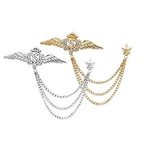 2pcs Silver Gold Alloy Angel Wings Blouse Shirt Collar Brooch Pin With Chain
