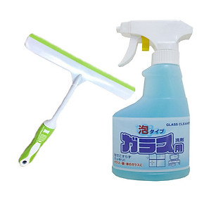 Combo dụng cụ lau kính và chai xịt vệ sinh kính 300ml Rocket nội địa Nhật Bản