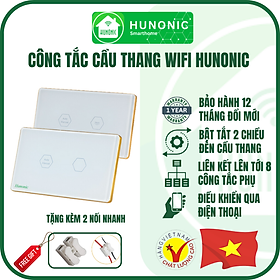 Công Tắc Cầu Thang Wifi Hunonic Viền Vàng 2 Màu Trắng và Đen