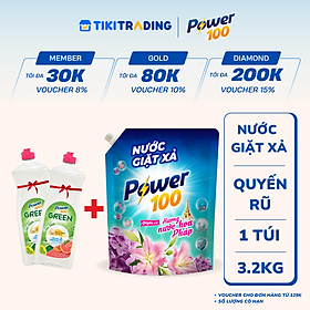 Túi Nước Giặt Xả POWER100 Hương Nước Hoa Pháp 3.2KG