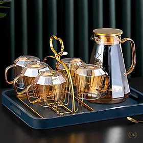 Mua Bình cốc thuỷ tinh phong cách NORDIC THÁP HỔ PHÁCH | SET BÌNH LY THỦY TINH CHỊU NHIỆT BOROSILICATE VÀNG (Mix Lẻ)