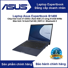 Mua Máy tính xách tay - Laptop Asus ExpertBook B1 B1400 (Chip Intel Core i7-1255U | RAM 8GB | SSD 512GB NVMe | 14  Full HD | Bảo mật vân tay | Bảo mật TPM 2.0 | Độ bền chuẩn quân đội US) - Hàng Chính Hãng