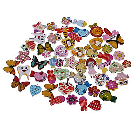 50x Colorful Mixed Wooden Buttons Embellishments for Decoration DIY Craft
