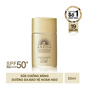 Kem chống nắng dạng sữa dưỡng da kiềm dầu bảo vệ hoàn hảo Anessa Perfect UV Sunscreen Skincare Milk SPF 50+ PA++++ 20ml