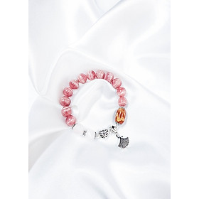 Vòng tay mệnh hỏa, thổ đá đào hoa, thạch anh hồng mix đá mã nảo+ charm lá quạt LAT.105