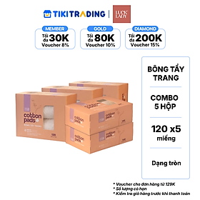Combo 5 hộp Bông tẩy trang Luck Lady 120 miếng 58mm hình tròn hộp giấy
