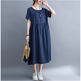 Đầm Suông Cổ Tròn Tay Cộc Dáng Dài Chất Đũi Mềm Mại Haint Boutique