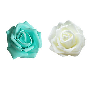 100Pcs Foam Rose Heads Artificial Flower Bridal Bouquet Decor Sapphire+Cream