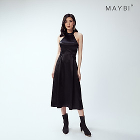 MAYBI - Đầm yếm cổ choàng ren đen - Black halter dress
