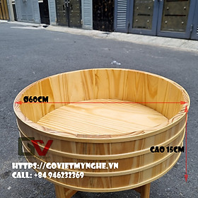 Hình ảnh Thố gỗ đánh cơm Sushi _ Thố gỗ trang trí Sashimi Φ 60cm - Cao 15cm - Gỗ thông tự nhiên