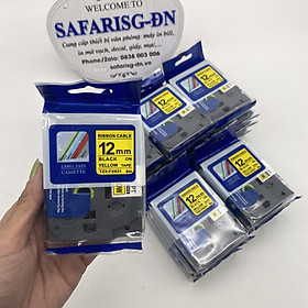 Mua   Combo 5 cuộn   Nhãn TZ2-FX631 siêu dẻo - Chữ đen trên nền vàng 12mm - Hàng nhập khẩu