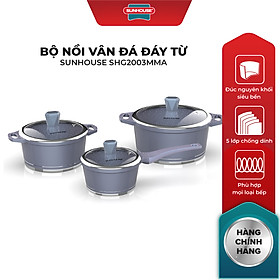 Bộ Nồi Quánh Vân Đá Đáy Từ Sunhouse SHG2003MMA - Xanh