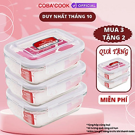 Hộp Thủy Tinh Bảo Quản Thực Phẩm Thức Ăn Trong Tủ Lạnh Chữ Nhật Mua 3 TẶNG 2- 370ml