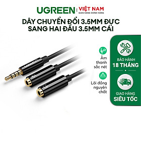 Dây chuyển đổi 3.5mm đực sang hai đầu 3.5mm cái (1 đầu hỗ trợ Mic, 1 đầu hỗ trợ tai nghe) UGREEN AV141 - Hàng chính hãng