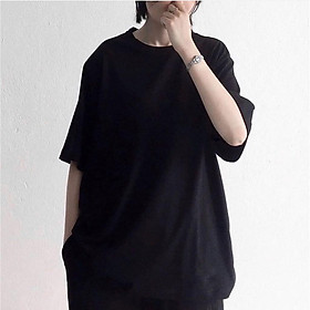 Áo thun trơn Oversize Basic Đen Unisex - Áo form rộng tay lỡ màu đen - Áo thun đen trơn tay ngắn