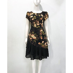 đầm nữ thiết kế  - đen bông hoa phối màu - XL