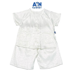 Bộ quần áo bà ba lửng unisex cho bé Hoa Văn gấm trắng - AICDBTSTK1EC - AIN Closet