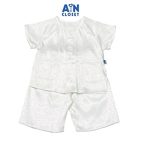 Bộ quần áo bà ba lửng unisex cho bé Hoa Văn gấm trắng - AICDBTSTK1EC - AIN Closet