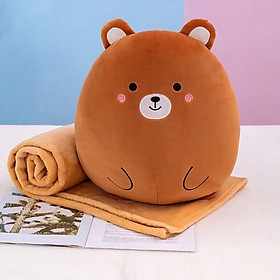 GỐI MỀN BIỆT ĐỘI RU NGỦ 3 IN 1 - BỘ CHĂN GỐI VĂN PHÒNG SIÊU MỊN - Gấu nâu