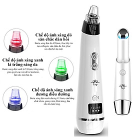 Máy Hút Mụn Cám Loại Bỏ Da Sừng Bụi Nhờn Sâu Trong Lỗ Chân Lông Mini Cầm Tay Tiện Lợi. Máy Có 5 Cấp Độ Lực Hút Và 3 Chế Độ Ánh Sáng Đèn Làm Đẹp Kèm Máy Massage Mắt Loại Bỏ Quầng Thâm
