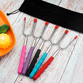 Roasting Sticks, BBQ Telescoping Skewers 10-34 Inches Telescoping Forks, Retractable Portable Stainless Steel BBQ Forks