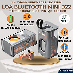 Loa Bluetooth Không Dây Mini D22 Extra Bass Led Theo Nhạc, Kết Nối Điện Thoại Máy Tính Bảng Laptop-Hàng Chính Hãng