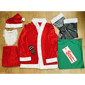 Bộ trang phục ông già Noel nhung 7 món/ quần áo ông già Noel hoá trang giáng sinh
