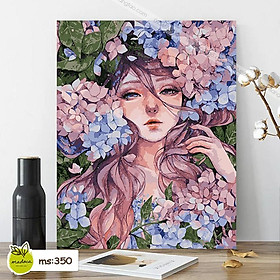 Mua Tranh tô màu 40x50cm có khung nàng thơ cẩm tú cầu T350